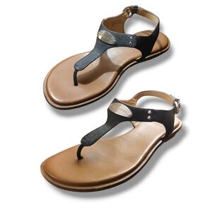 Pre-loved Michael Kors MK Plate Saffiano Leather Thong Sandals, Size 7.5M